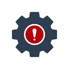 Settings icon, Tools and utensils icon with exclamation mark. Settings icon and alert, error, alarm, danger symbol