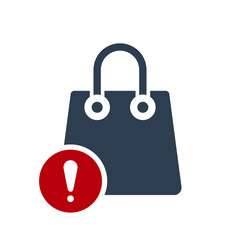 Shopping bag icon, business icon with exclamation mark. Shopping bag icon and alert, error, alarm, danger symbol