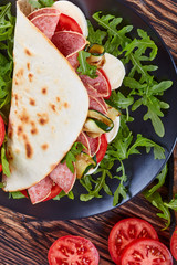 open sandwich - italian piadina with mozzarella