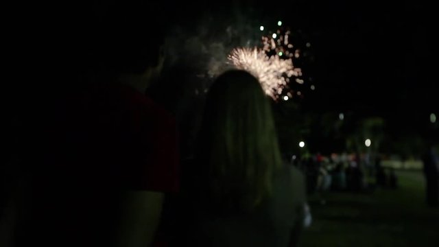 A shot of beautiful fireworks show during night time.