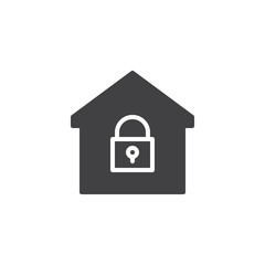 House with closed lock vector icon. filled flat sign for mobile concept and web design. Home security simple solid icon. Symbol, logo illustration. Pixel perfect vector graphics