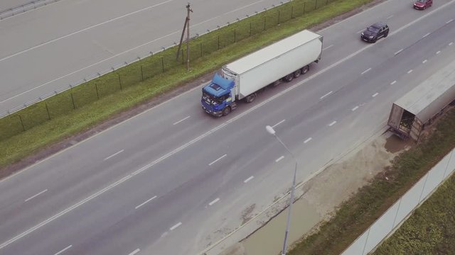 Aerial view of Truck on the road