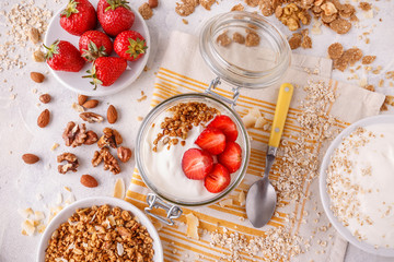 Healthy breakfast in a glass jar