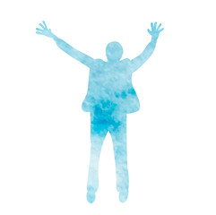 watercolor silhouette sky blue, man