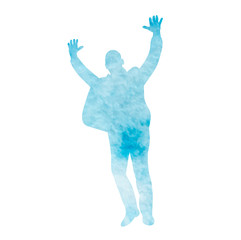blue watercolor silhouette man jumping