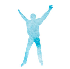 blue watercolor silhouette man jumping