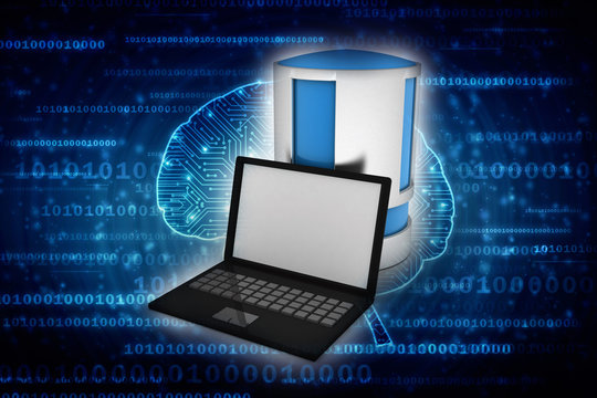 3d rendering  Database storage data base in laptop
