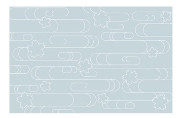 Japanese traditional pattern kimono cloud wave sakura background blue
