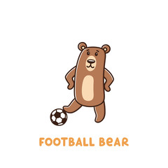 Character football bear with soccer ball on a white background. It can be used for sticker, patch, phone case, poster, t-shirt, mug and other design.