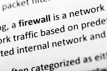 Firewall explanation or description in dictionary or article. Firewall is a defensive computer system against network attacks.