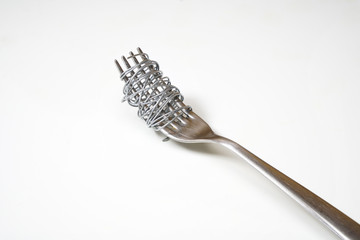 an iron wire wrapped in a fork
