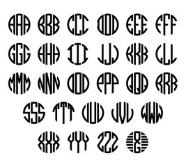 Set of letters to create circle monogram. Monogram alphabet. Vector illustration. - obrazy, fototapety, plakaty