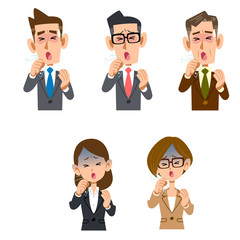 咳をする会社員の男性と女性会社員
