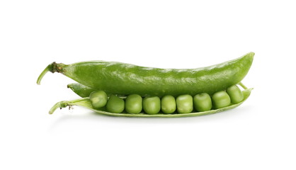 Fresh green peas with pod isolated on white background