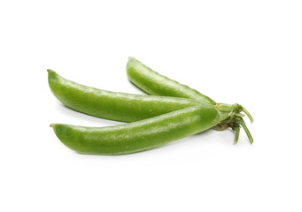 Fresh green pea pods isolated on white background