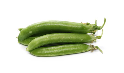 Fresh green pea pods isolated on white background