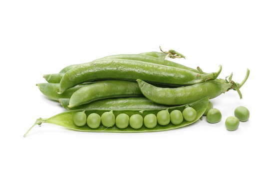 Fresh green peas with pod isolated on white background