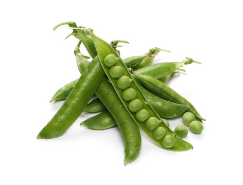 Fresh green peas with pod isolated on white background