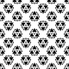 Black floral seamless pattern on white background