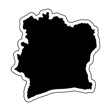Black silhouette of the country Ivory Coast with the contour line or frame. Effect of stickers, tag and label. Vector illustration.