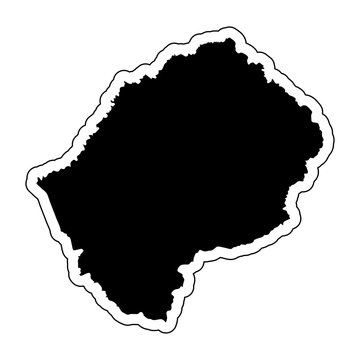 Black silhouette of the country Lesotho with the contour line or frame. Effect of stickers, tag and label. Vector illustration.