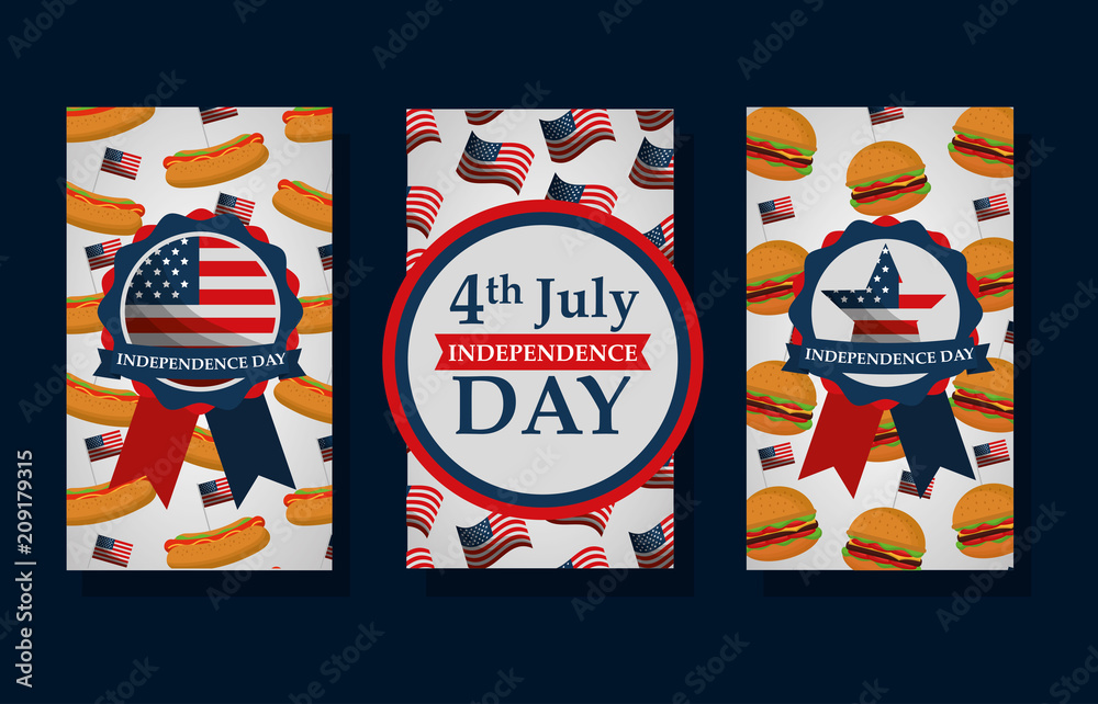 Wall mural american independence day banners national celebration vector illustration