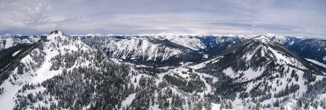 Aerial Panorama of Winter Sports Resort Landscape