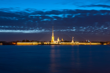Fototapeta na wymiar Peter and Paul Fortress at white night, St Petersburg, Russia at white night. Petropavlovskaya krepost.