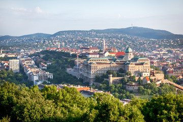 Obraz premium Aerial view on Budapest city with Buda castle during the morning light in Hungary