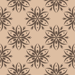 Brown floral seamless pattern on beige background