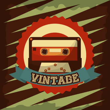 retro vintage musical cassette tape record emblem vector illustration