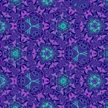 continuous shining pattern on blue and violet silk kaleidoscope