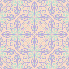 Seamless floral pattern. Beige violet and blue background