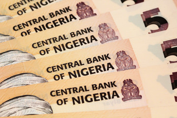 Fototapeta na wymiar A close up image of Nigerian bank notes and coins