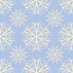 Floral blue seamless pattern. Colored background with beige and pink elements
