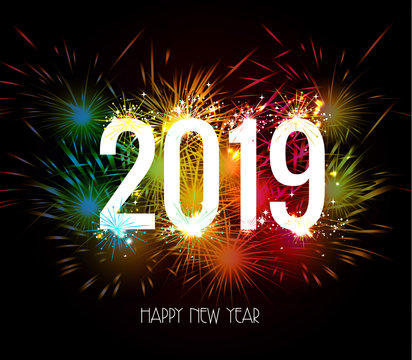 Happy New Year 2019 Fireworks colorful