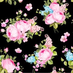 Papier peint Roses Élégant motif rose transparent sur fond noir. Illustration vectorielle.