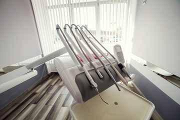 dental tools on white background top view.  Stomatology