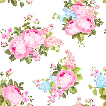 Elegant seamless rose pattern on white background. Vector illustration.