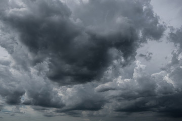 Fototapeta premium Dark storm clouds before rain used for climate background. Clouds become dark gray before raining. Dramatic background.