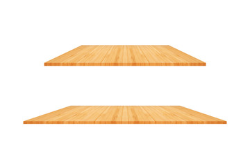 Perspective empty wooden counter with white background. Including clipping path for product display...