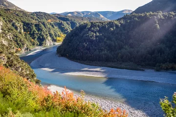 Kussenhoes Mountain canyon and river landscape in New Zealand © daboost