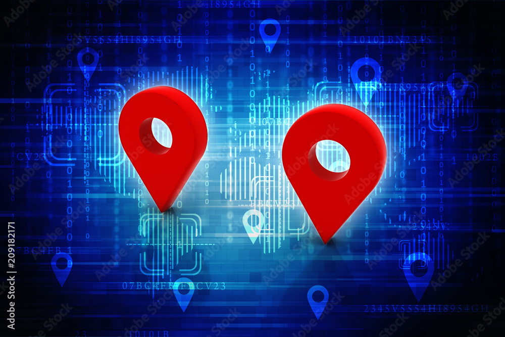 Poster 3d rendering Red map pointer
