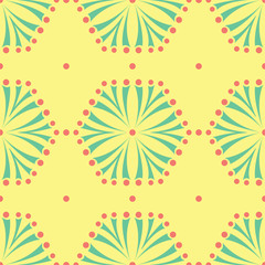 Fototapeta na wymiar Floral seamless pattern. Bright colored background with pink and green flower elements