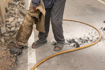 Road drilling machine degraded after being heavily used.