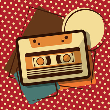 retro vintage music cassette recorder tape memphis background vector illustration
