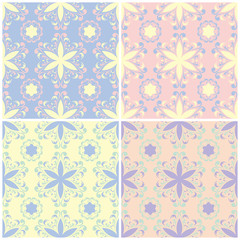 Set of faded colored seamless backgrounds with floral patterns