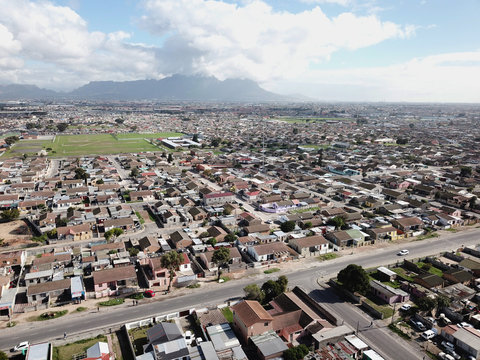 Aerial view across Langa township, Cape Town