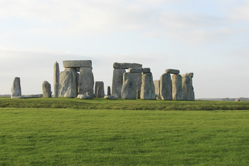 Stonehenge in the light of the early sunset, a view from the shady side, England