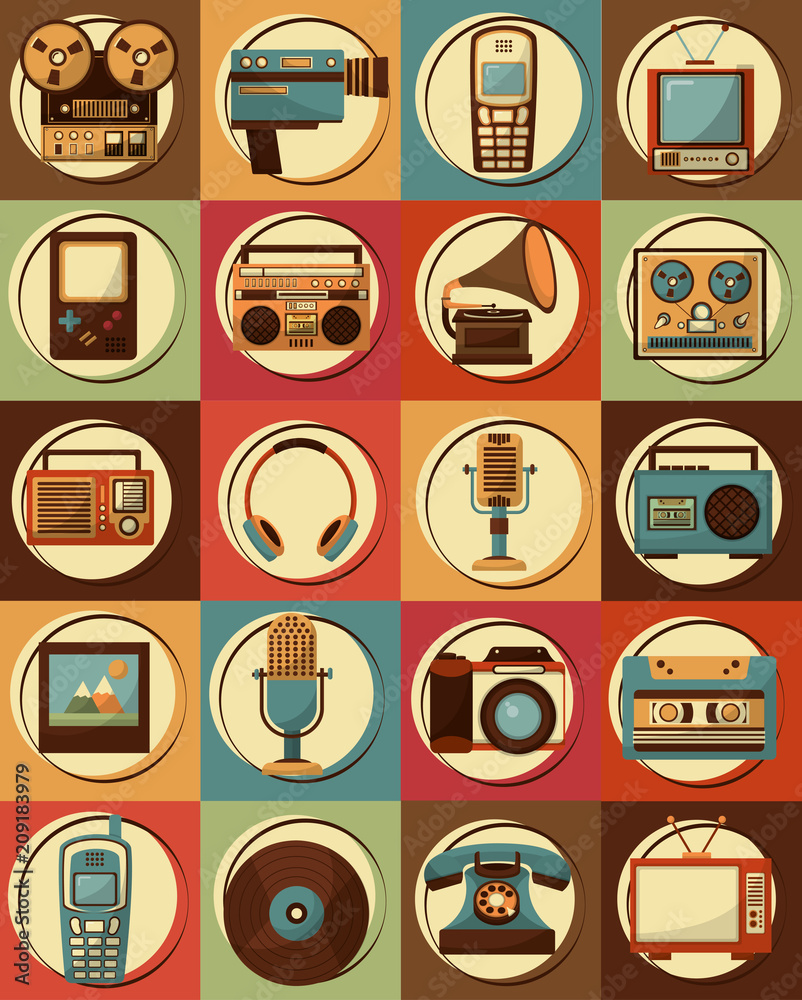 Canvas Prints set of retro vintage devices classic design vector illustration